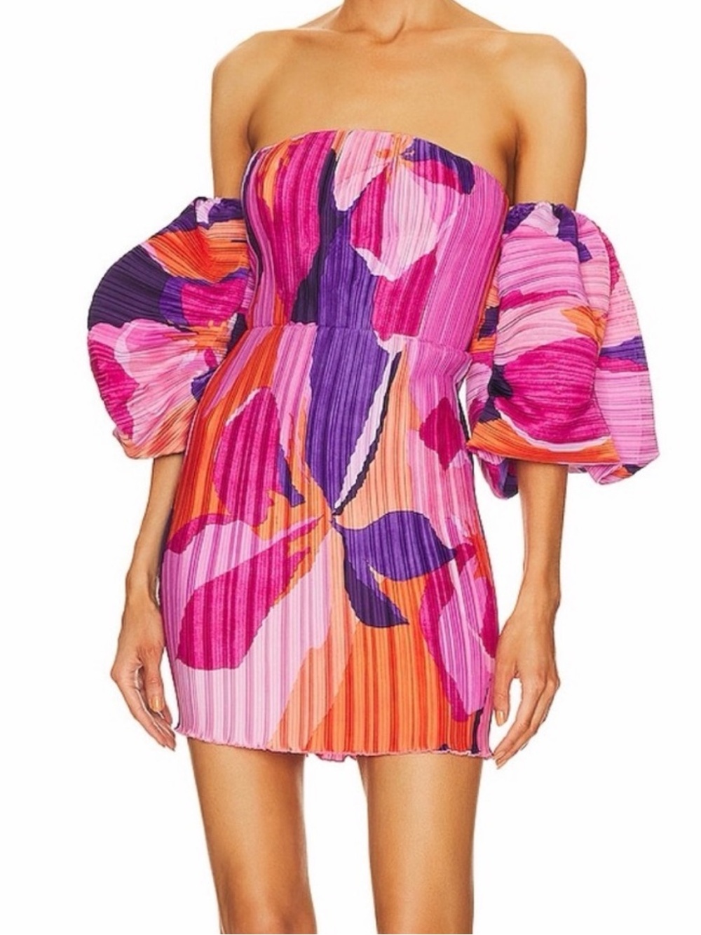 L’IDÉE Woman Floral Pleated Balloon Sleeve Mini Dress Size 6